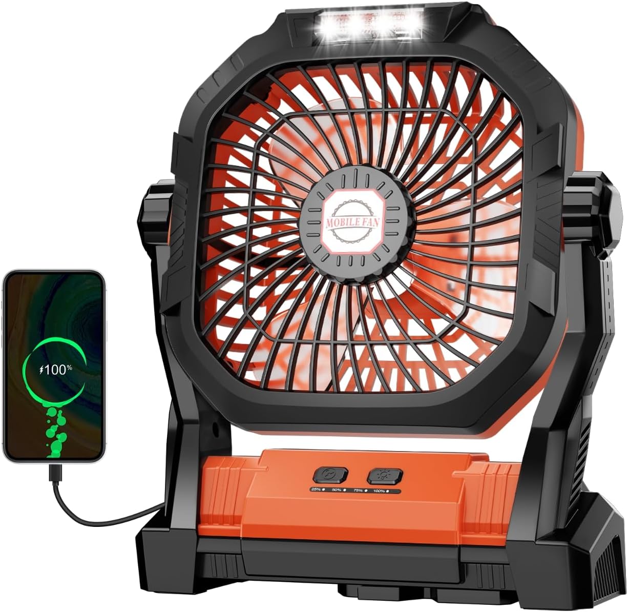 Ventilador recargable para camping, portátil y alimentado por batería de 20.000 mAh, con luz LED y gancho; cuenta con 4 velocidades y cabezal ajustable 270°. Ideal para tiendas de campaña, viajes, coche, uso en interiores y exteriores, barbacoas, pesca y 