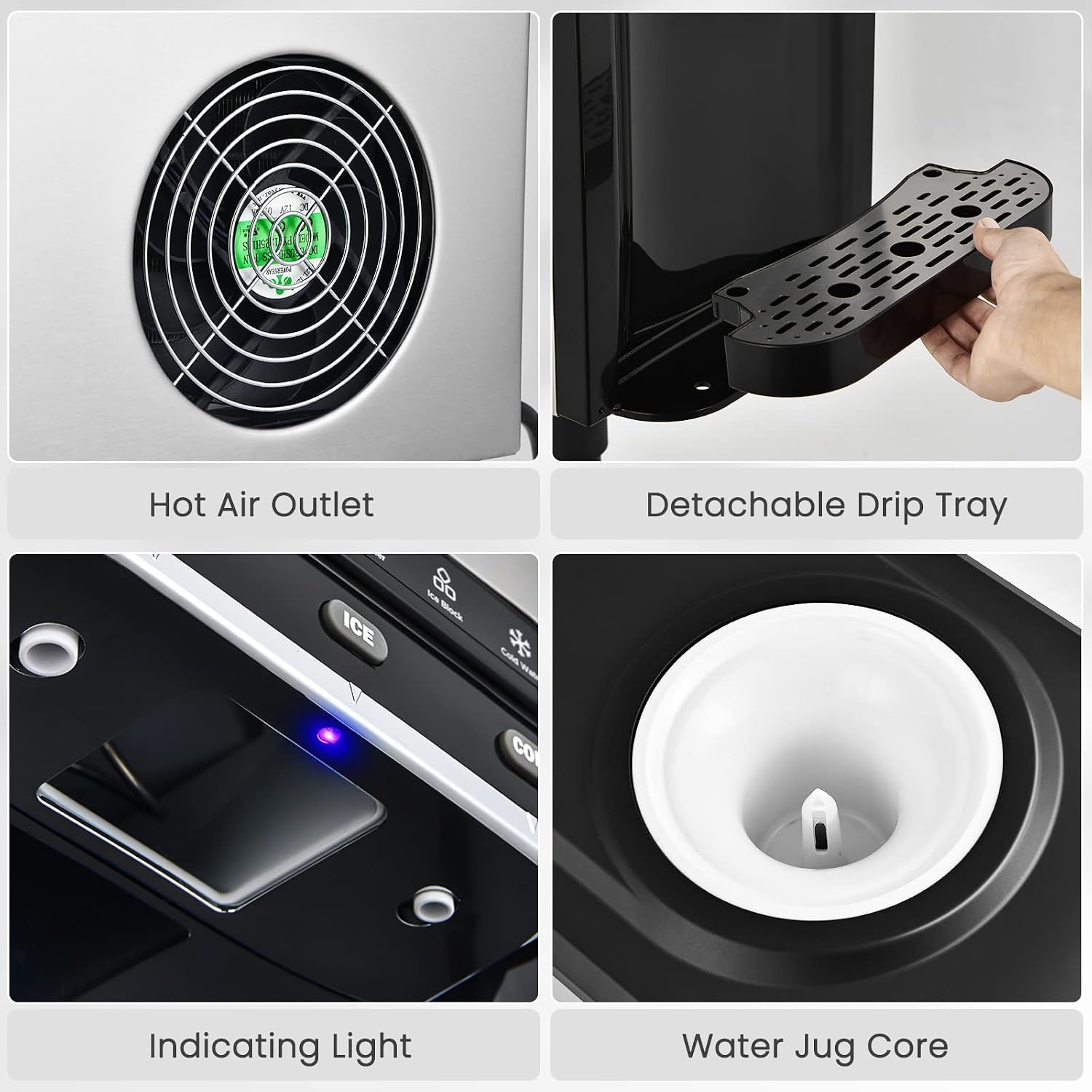 COSTWAY Dispensador de agua 3 en 1 con máquina de hielo, máquina enfriadora de agua caliente y fría de carga superior para el hogar, bloqueo de seguridad, capacidad para botella de 3 a 5 galones, 48 libras/24 horas, 12 cubitos de hielo, cesta de almacenam