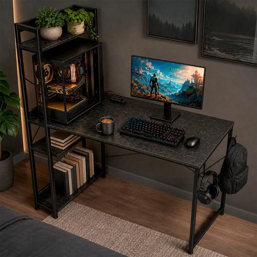 Houzer Escritorio de Oficina Metálico Gamer 120x60x140 cm | 2 Contactos Tomacorriente USB y USB-C | Soporta 160 kg | Ideal para Home Office y Estudio