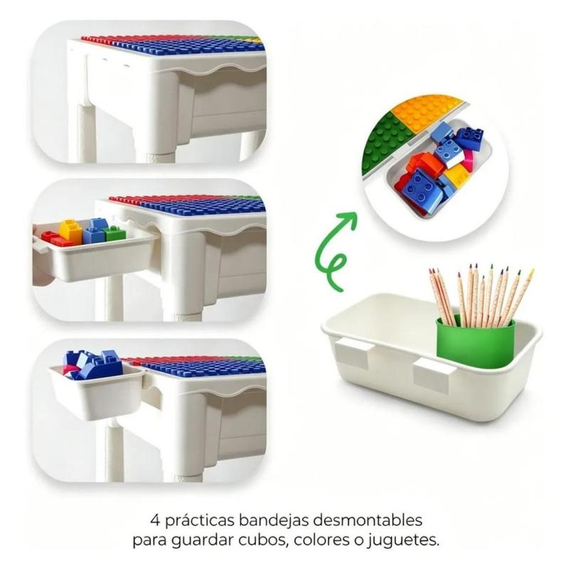 Esta mesa de bloques de construcción multifuncional y de gran tamaño es ideal para niños de 3 a 6 años e incluye 358 bloques y una silla infantil. Ayuda a desarrollar la imaginación, la coordinación y la capacidad de atención de los niños.
