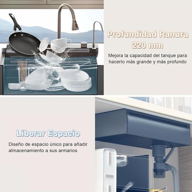 Fregadero de cocina multifuncional,tarjas para cocina acero inoxidable de 75x46 cm con pantalla digital,dispensador de jabón,tabla de cortar de doble cara fregadero de lujo con varios accesorios