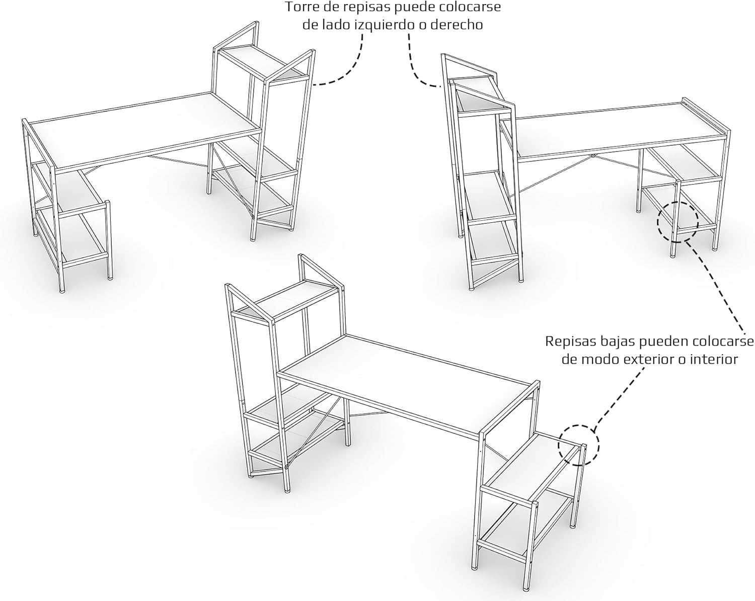 Ambientika Desk-Top Modelo J Escritorio Gamer Moderno para PC Computadora/Estacion de Trabajo y Juegos / 5 Repisas (-Rojo)