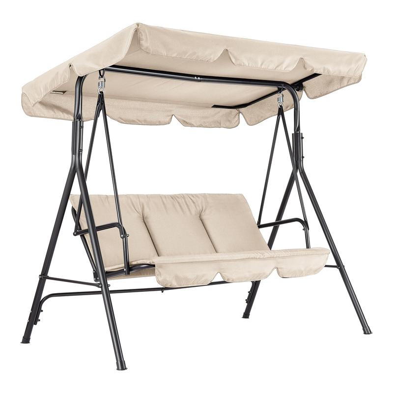 Columpio de jardín para 3 personas – Estructura de acero resistente – Cojines gruesos – Dosel ajustable – Ideal para patio, terraza, porche o piscina – Negro