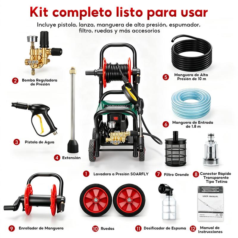 SOARFLY Hidrolimpiadora eléctrica profesional de alta presión (5800 PSI, 5800 W, 60 Hz, 12 l/min)-hidrolavadora para lavar minisplit