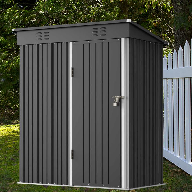 Zocalo Cobertizo de Almacenamiento para Exteriores 162x95x181cm Cobertizo con Rejillas de Ventilación y Cerradura, Casa de Almacenamiento de Metal Impermeable, Almacen para Patio Trasero, Jardín