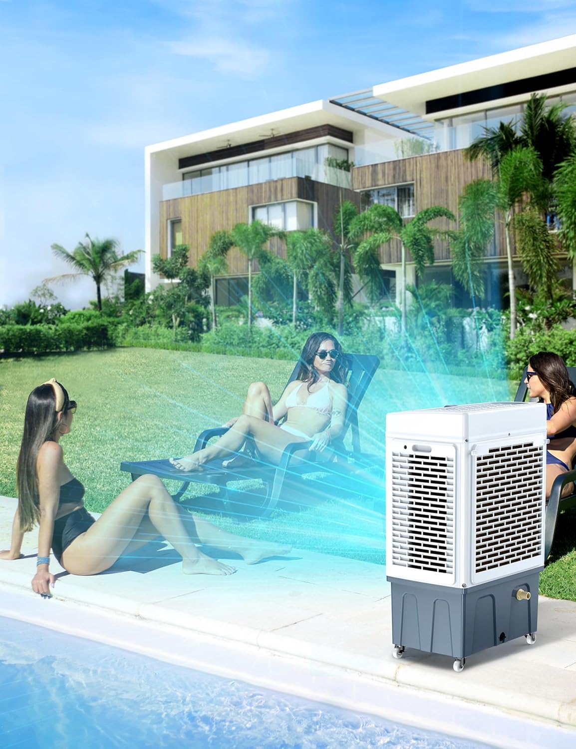 VAGKRI - Enfriador de pantano, enfriador de aire evaporativo de 2100 CFM con tanque de agua de 8 galones | 120°Oscillation Air Cooler with 3 Modes & Wind Speeds, 24H Timer, Auto Fill Cooling Fan for Patio Garage Commercial Use
