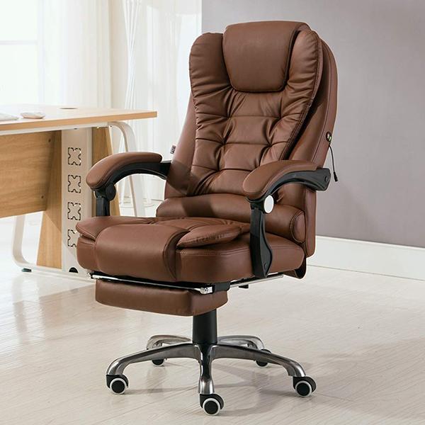 Silla De Escritorio Ergonómica Ajustable Reclinable para Oficina Ejecutiva con Soporte para Cuello y Espalda Color Khaki con Masaje Eléctrico y Ruedas 360°