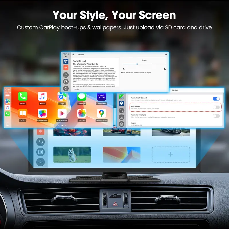 Pantalla LAMTTO de 10,25 pulgadas con CarPlay inalámbrico: compatible con aplicaciones como TikTok, Netflix y YouTube, uso de aplicaciones en pantalla dividida, cámara de visión trasera, navegación y asistente de voz. Compatible con iOS 10+ y Android 11+.