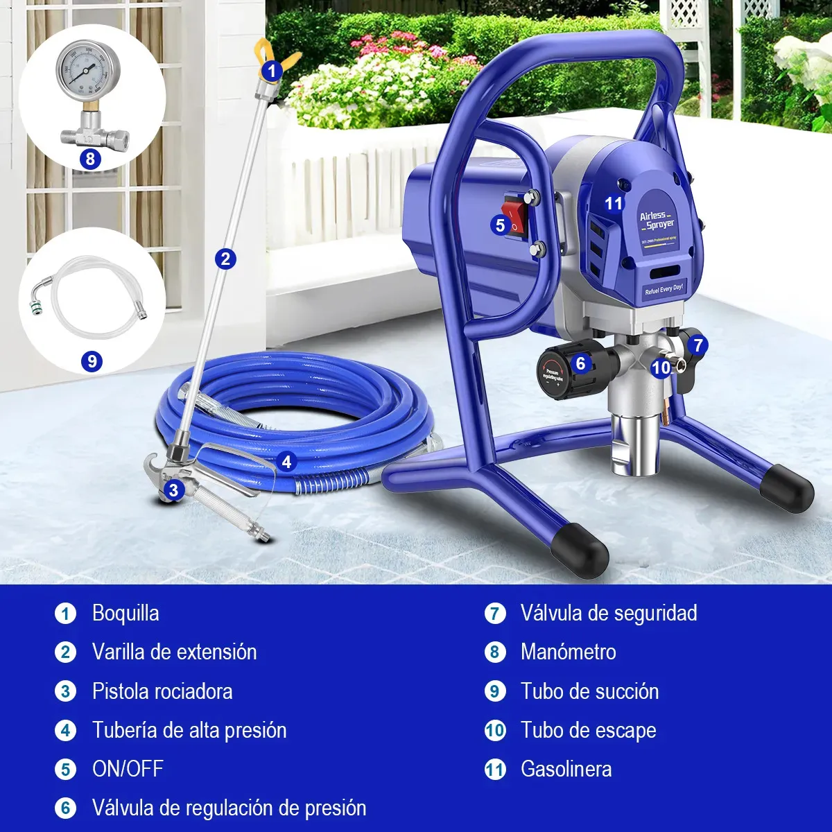 Máquina para pintar 3625 psi Kozfule Paint Casa Airless Pistola De Pintura Eléctrica, Pulverizador Eléctrico Equipo Profesional Toolor Con Tubo 10m Y Boquilla 515
