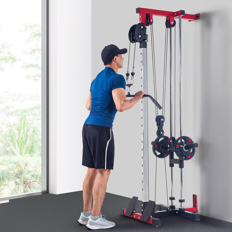 montaje en pared Máquina de cable,Doble cruce de cables Pulley Máquina,Máquina desplegable LAT con sistema de Pulley ajustable con 20 Ajustes de altura para el entrenamiento completo de fuerza corporal