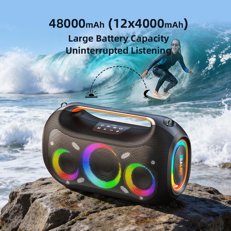 【ZEALOT】ZE51 Bocina Portátil 400W Alta Potencia,Parlante Inalámbrico Bluetooth 5.3 con Sonido Envolvente 360°,Luces RGB Sincronizadas con Música,Batería 48000mAh,Efectos EQ,Función TWS Multi-dispositivo,Soporte Grabación OTG,Carga Rápida Bidireccional par