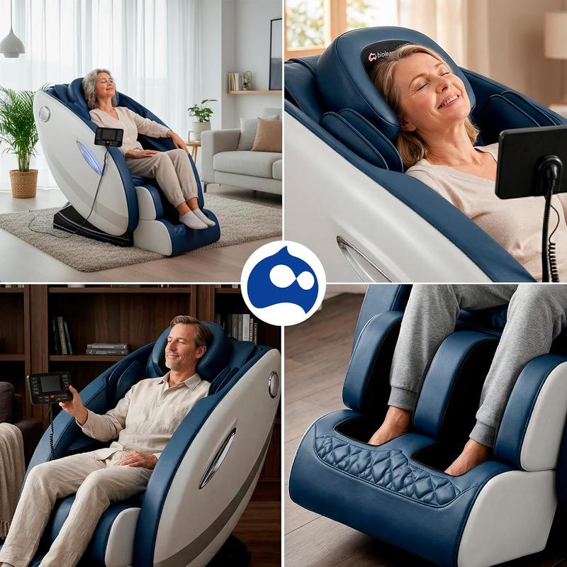 Bluelander Sillón de Masaje 8D Gravedad Cero 98*74*130 cm, Terapia de Calor, Control Remoto, Bocinas Bluetooth, Masaje Profesional, Azul, Programas Automáticos, Airbags, Elongación Corporal