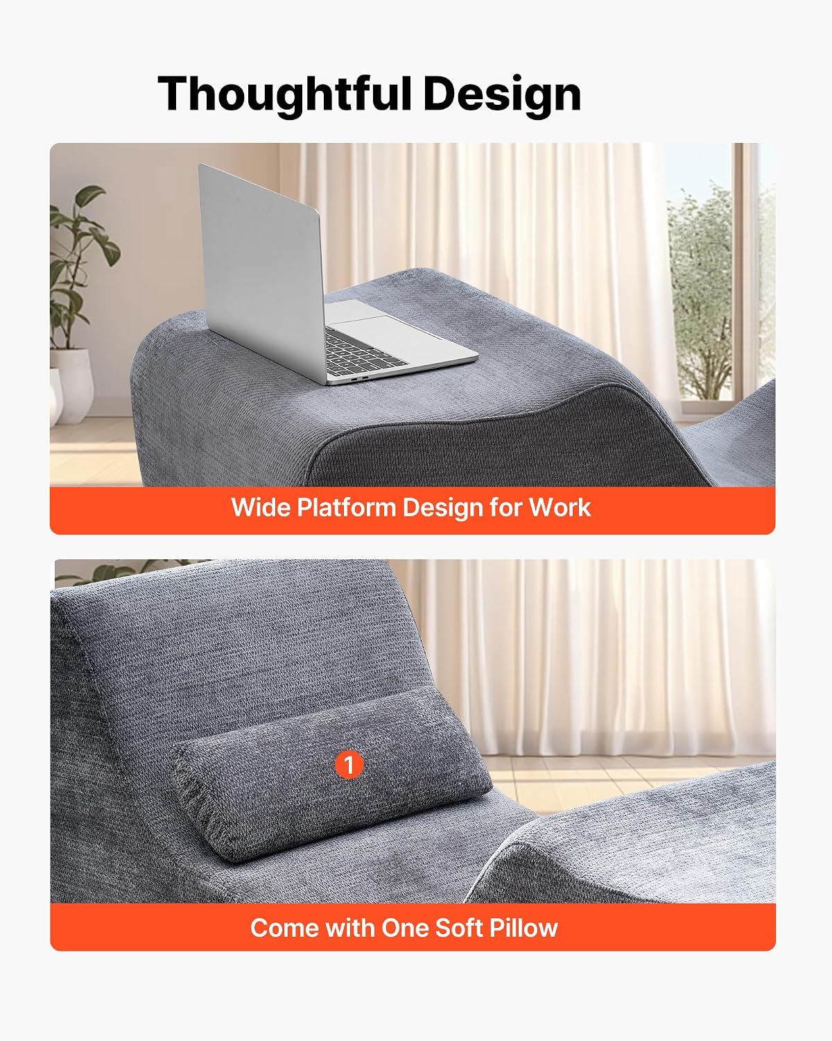 Silla tipo chaise longue VEVOR para yoga; silla ergonómica y moderna de espuma curvada (sin estructura rígida) para interiores; ideal para masajes, estiramientos, relajación y ejercicio; apta para sala de estar, dormitorio o balcón; color gris.