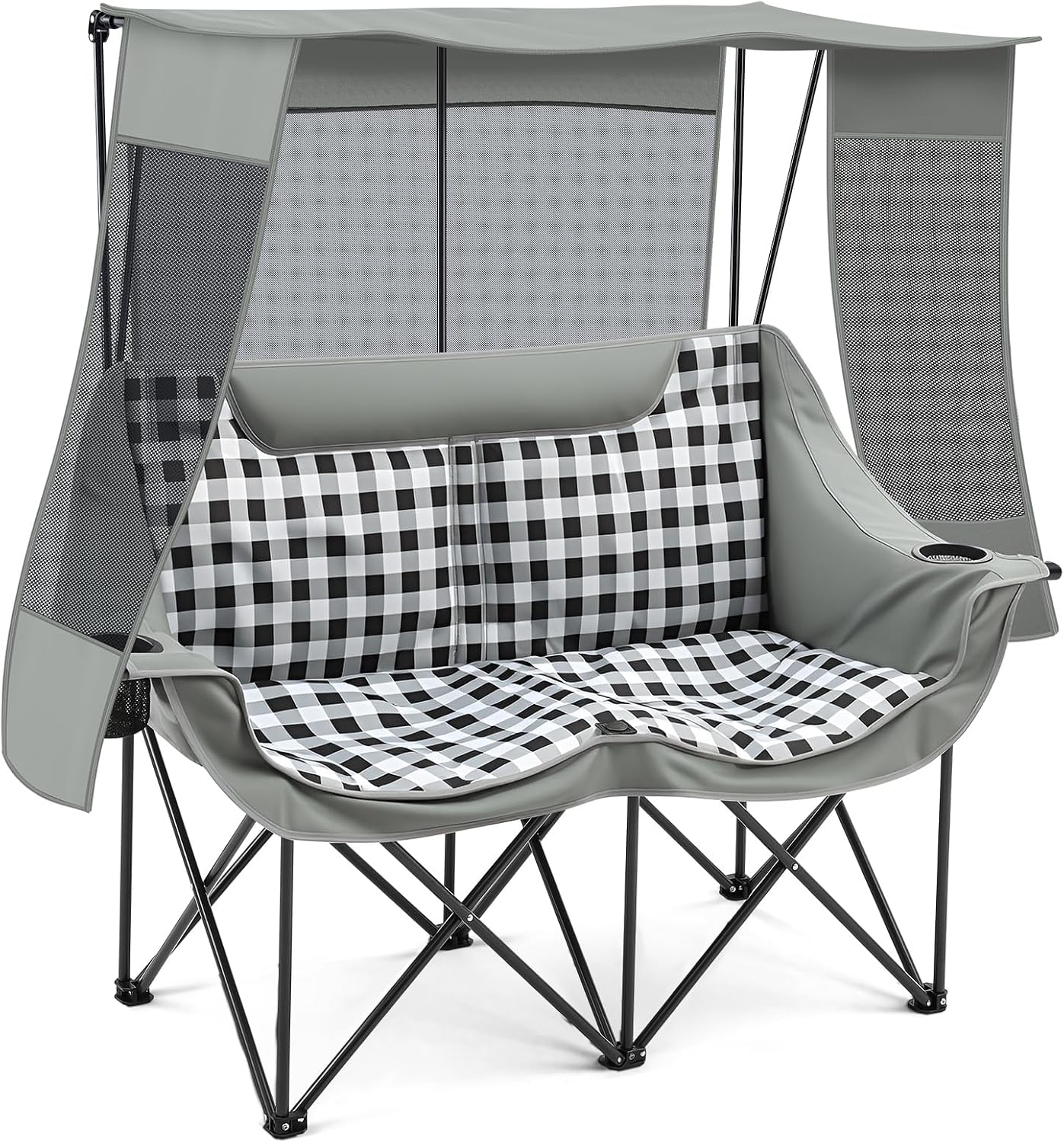 Teenyyou - Silla doble para acampar con dosel, silla resistente, color rojo y gris