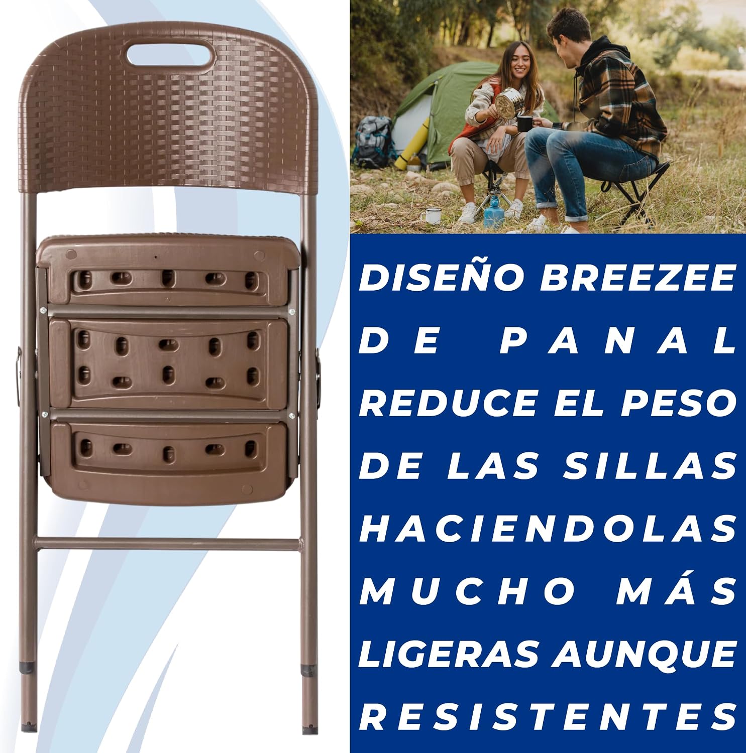 BREEZEE Set de 2 Sillas Plegables Estilo Rattan, Diseño Portatil, Ideal en Interior y Exterior, Silla para Jardín, Oficina, Camping o Playa, Material de Alta Calidad