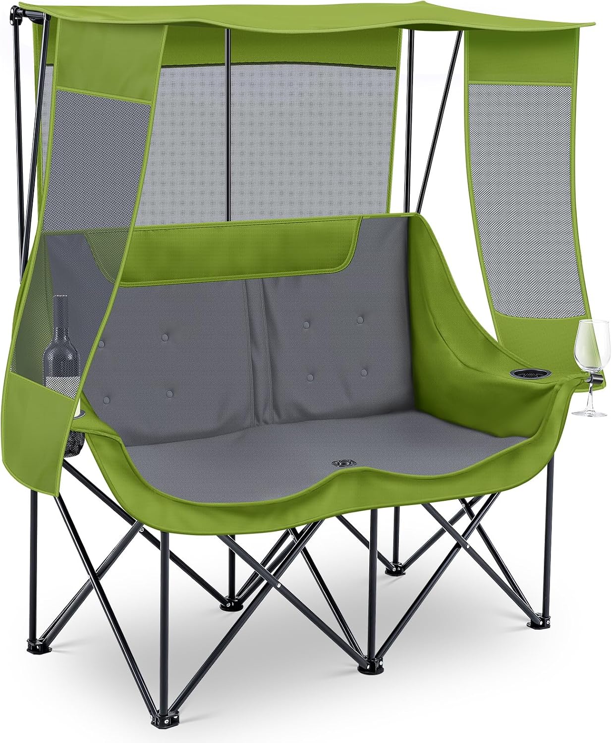 Teenyyou - Silla doble para acampar con dosel, silla resistente, color rojo y gris