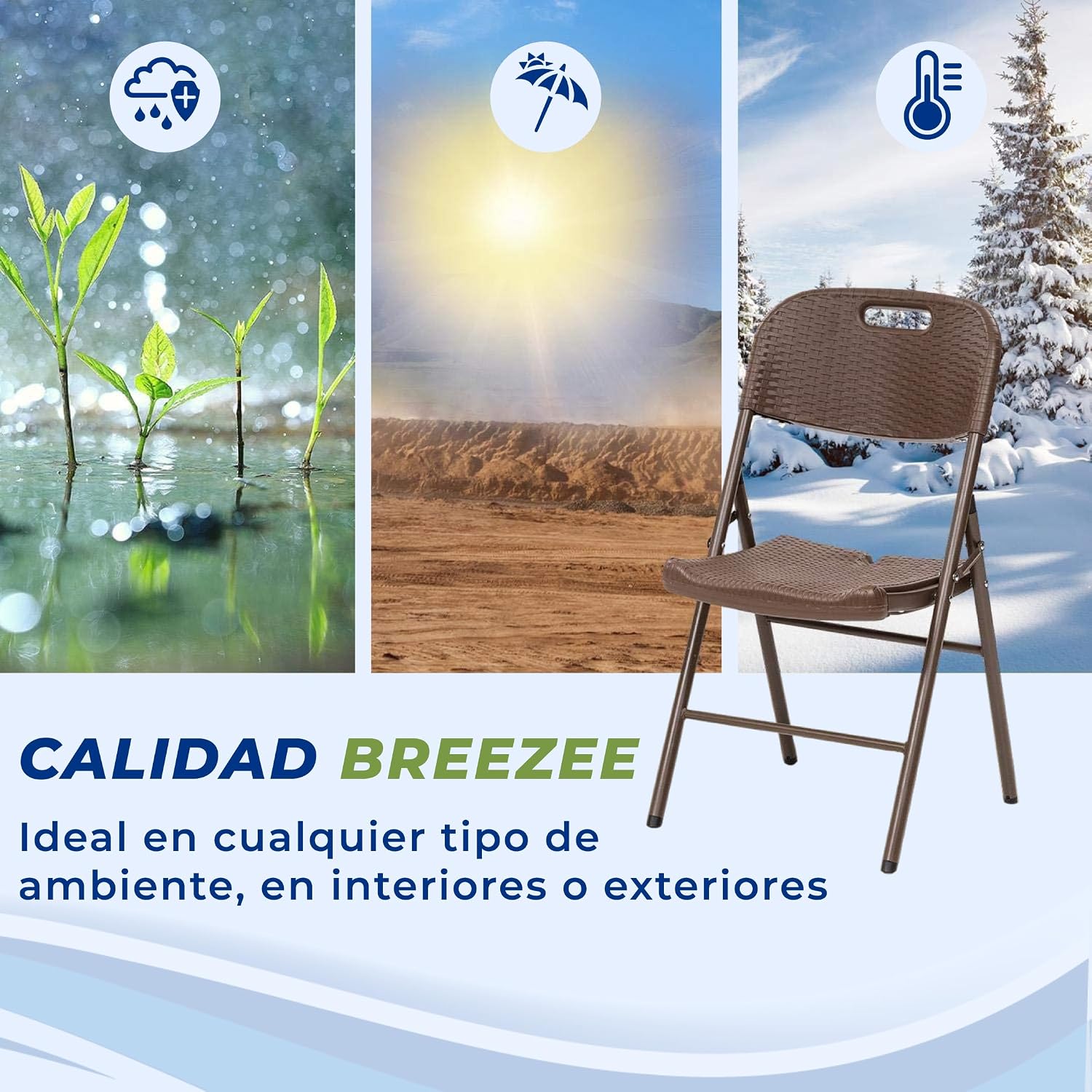 BREEZEE Set de 2 Sillas Plegables Estilo Rattan, Diseño Portatil, Ideal en Interior y Exterior, Silla para Jardín, Oficina, Camping o Playa, Material de Alta Calidad