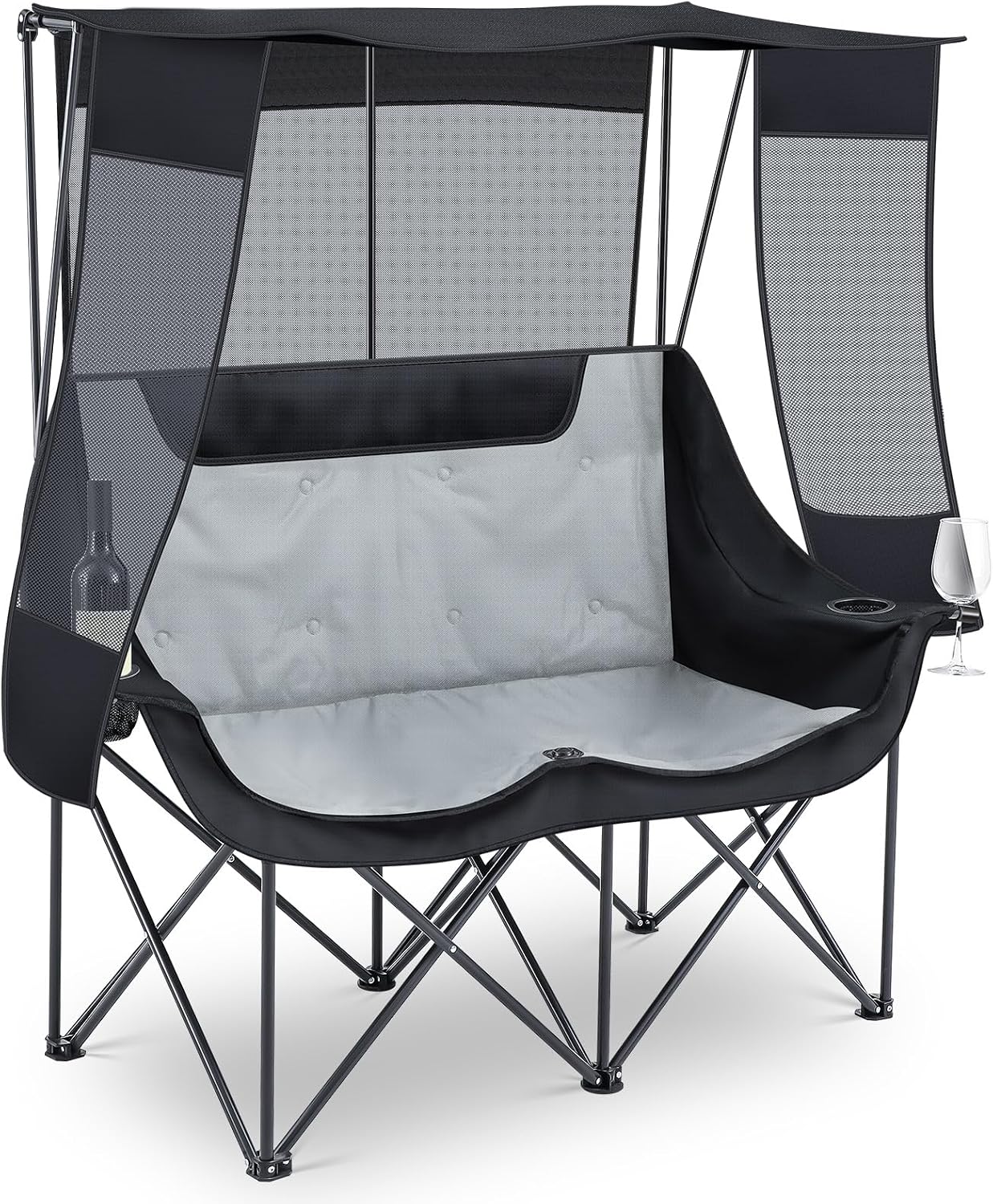 Teenyyou - Silla doble para acampar con dosel, silla resistente, color rojo y gris