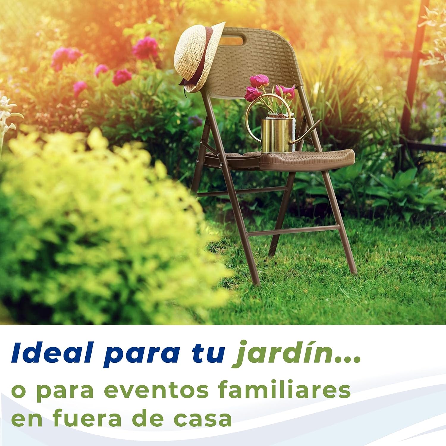 BREEZEE Set de 2 Sillas Plegables Estilo Rattan, Diseño Portatil, Ideal en Interior y Exterior, Silla para Jardín, Oficina, Camping o Playa, Material de Alta Calidad