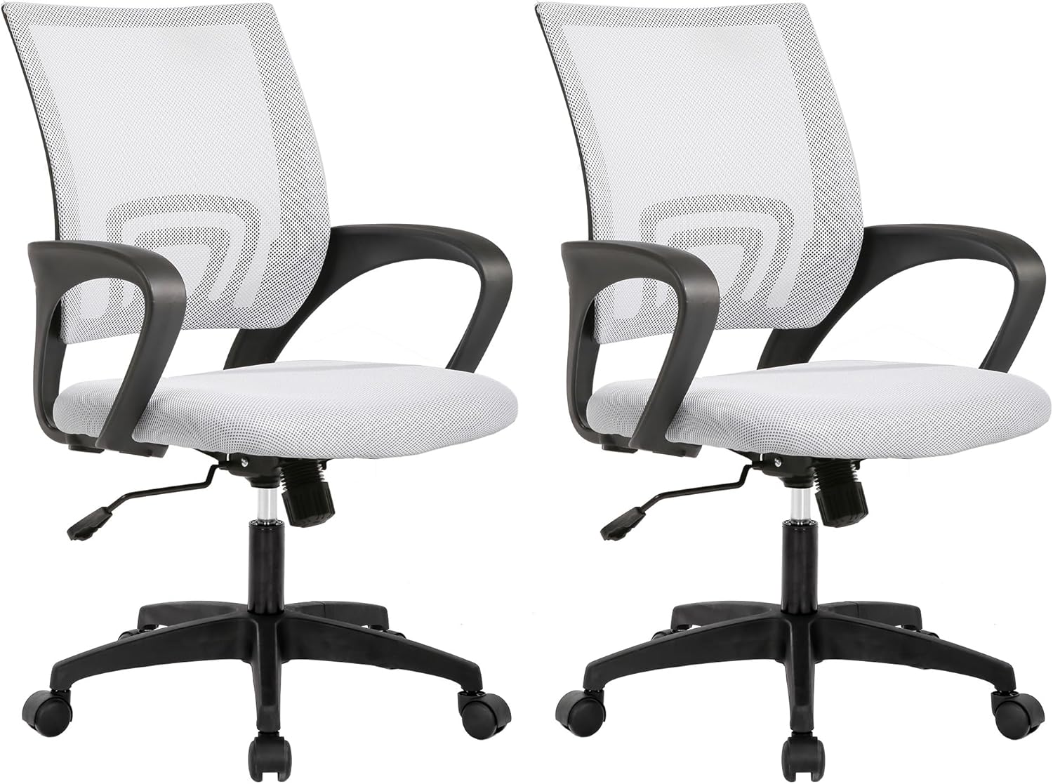 BestOffice | Ergonomic Office Chair | Mid-Back Swivel Desk Chair | Breathable Backrest & Lumbar Support | Adjustable Height | Sponge Seat | Rolling Wheels | Dark Black | for Adults & Women