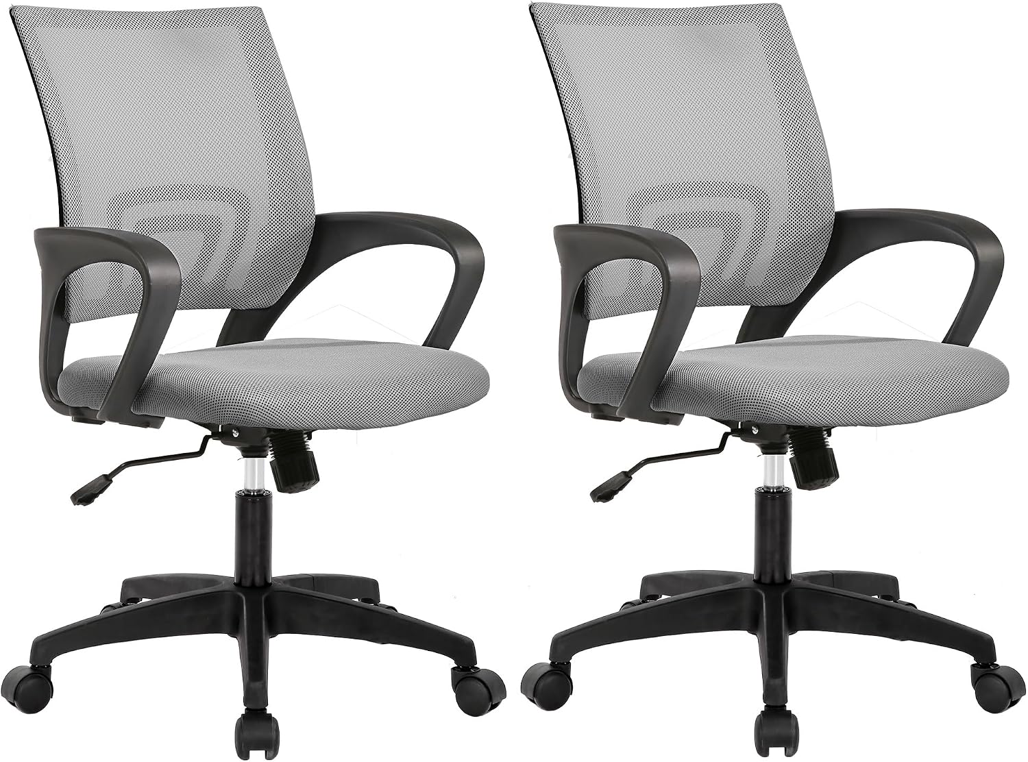 BestOffice | Ergonomic Office Chair | Mid-Back Swivel Desk Chair | Breathable Backrest & Lumbar Support | Adjustable Height | Sponge Seat | Rolling Wheels | Dark Black | for Adults & Women
