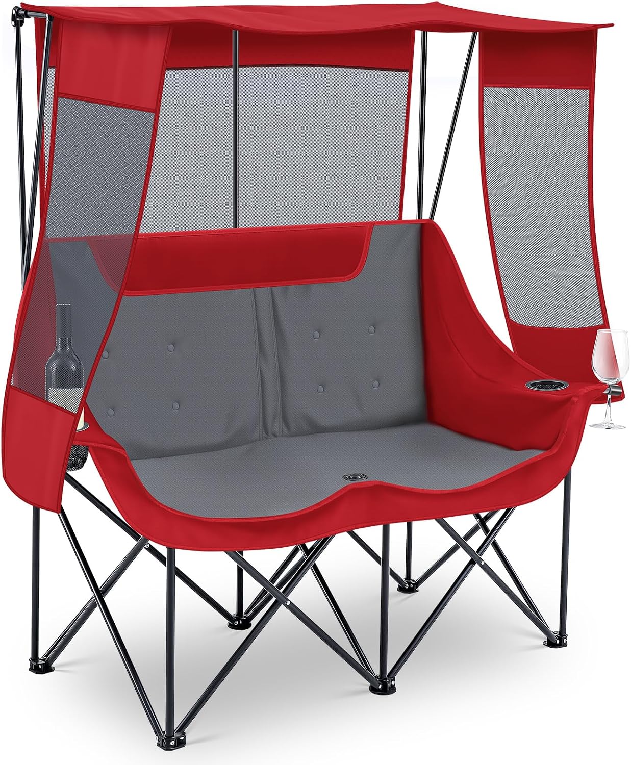 Teenyyou - Silla doble para acampar con dosel, silla resistente, color rojo y gris