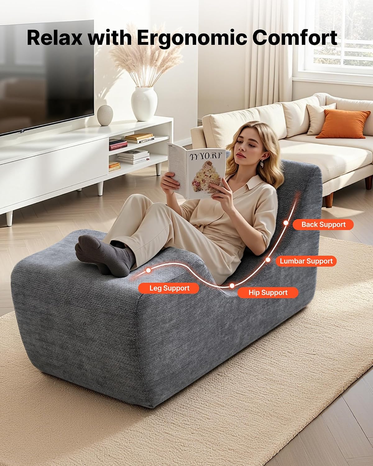 Silla tipo chaise longue VEVOR para yoga; silla ergonómica y moderna de espuma curvada (sin estructura rígida) para interiores; ideal para masajes, estiramientos, relajación y ejercicio; apta para sala de estar, dormitorio o balcón; color gris.