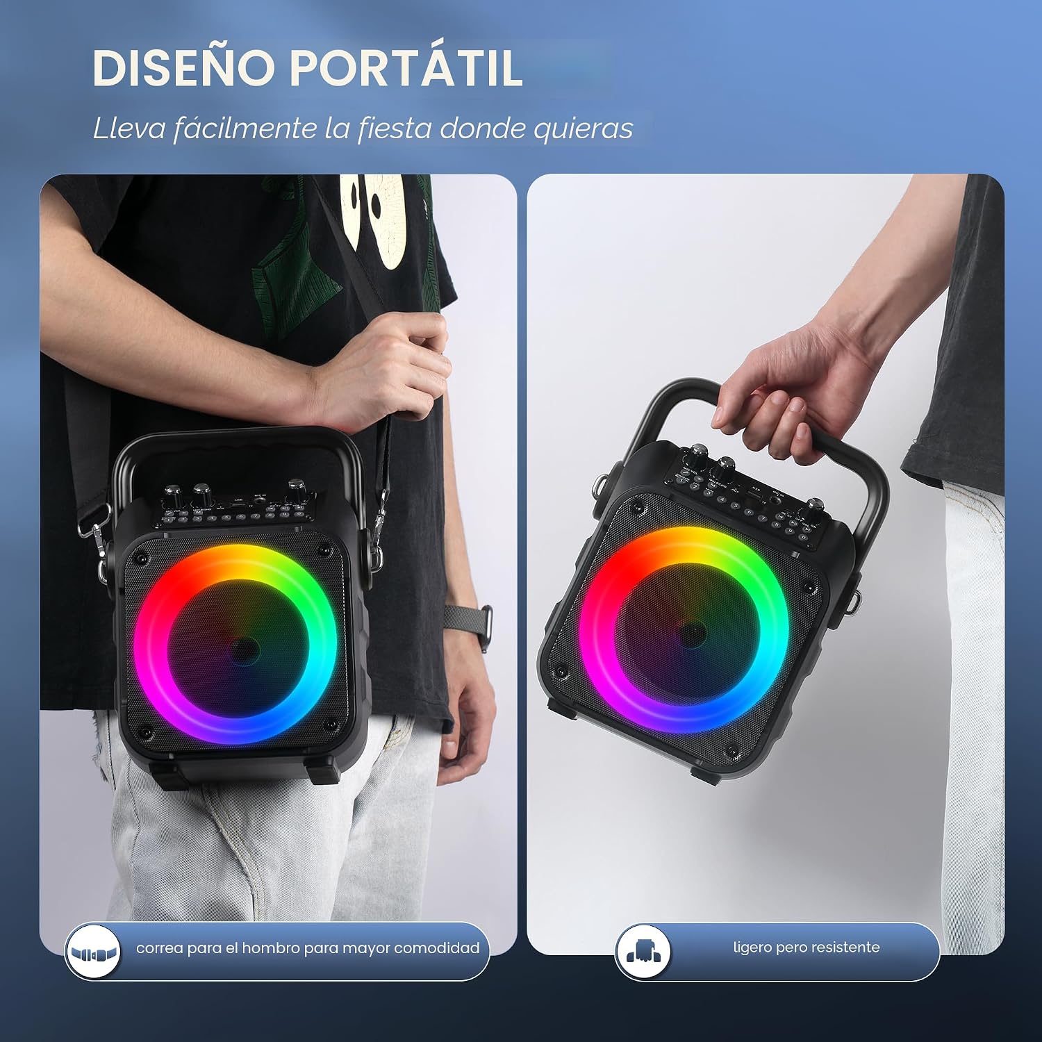 Máquina de karaoke, altavoz Bluetooth portátil con 2 micrófonos inalámbricos para adultos y niños con luces, micrófono de karaoke con sistema PA compatible con USB/TF/FM/AUX para paquetes de sistema