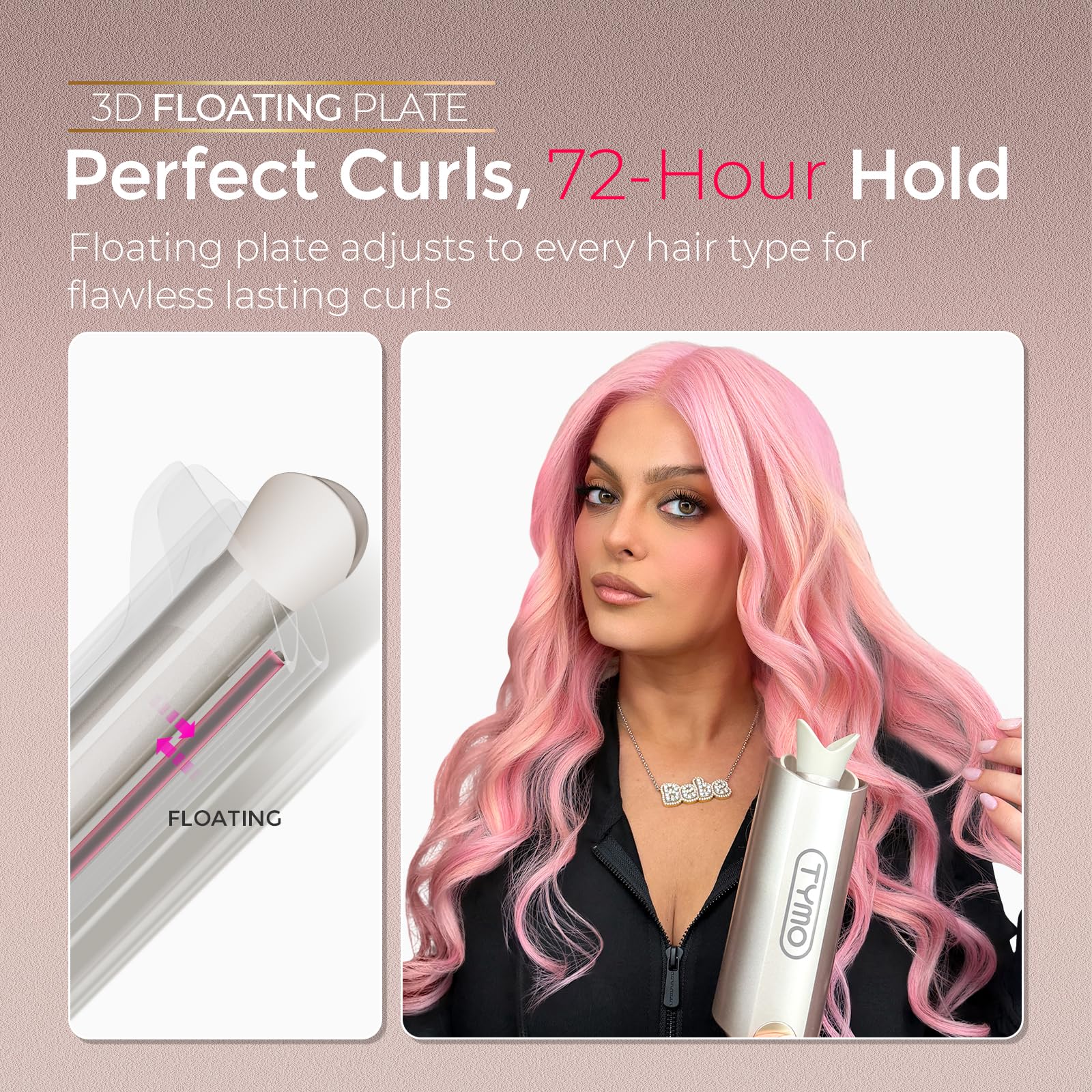 TYMO CurlPro Plus Automatic Rotating Curling Iron - Upgraded Long Barrel Curling Wand for Long Hair, Ceramic Hair Curler for Women, Anti-Scald, Tangle-Free, 600M Ionic, Dual Voltage, Gold, 1 Inch