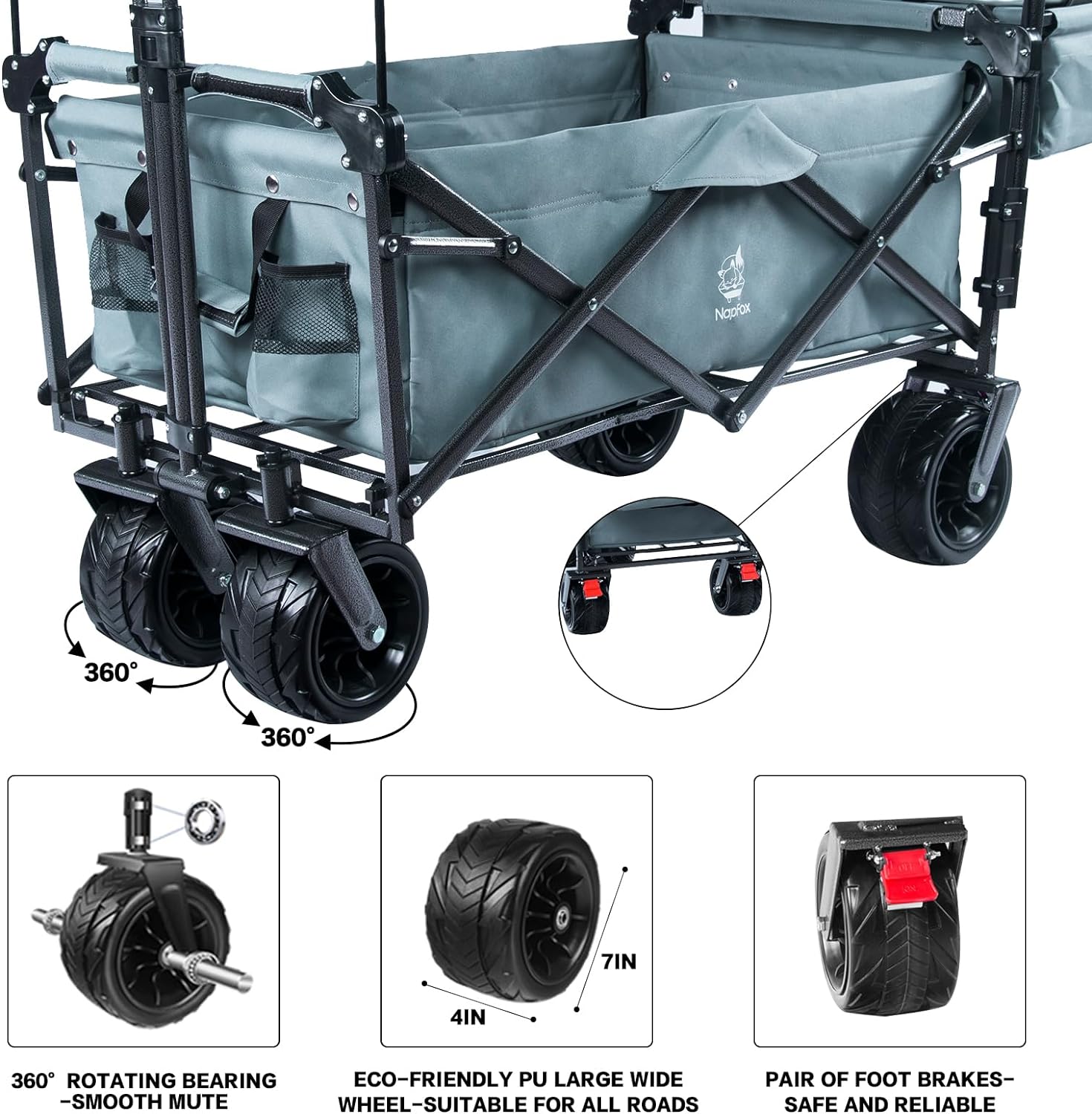 Bicicleta plegable resistente con parte superior extraíble, ruedas grandes de 4 pulgadas, frenos, mango ajustable, bolsa refrigeradora para jardín y playa al aire libre