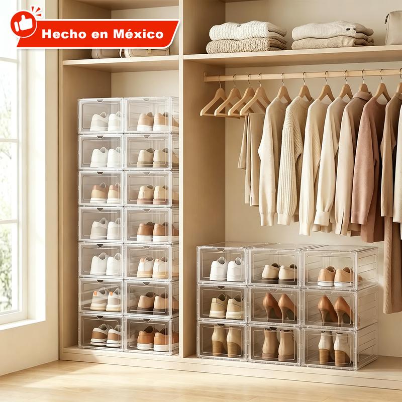 15 o 20 Cajas para Zapatos con Apertura Frontal, Organizador Modular Apilable para Tenis y Calzado, Contenedores Transparentes o Negro Ahumado para Clóset, Recámara y Hogar
