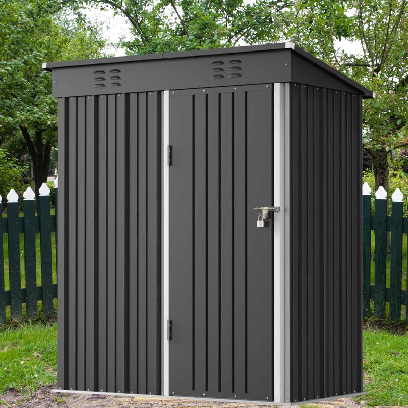 Zocalo Cobertizo de Almacenamiento para Exteriores 162x95x181cm Cobertizo con Rejillas de Ventilación y Cerradura, Casa de Almacenamiento de Metal Impermeable, Almacen para Patio Trasero, Jardín