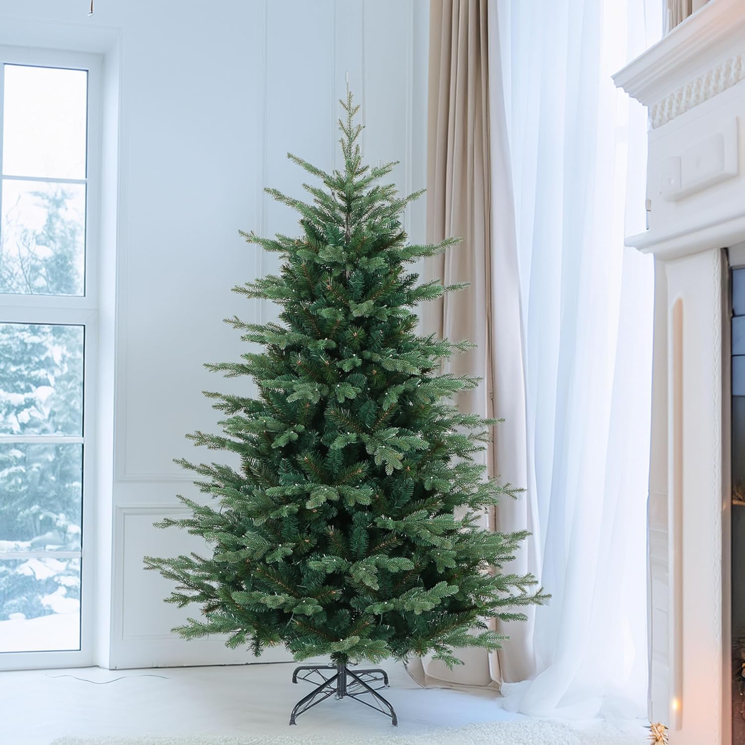 Árbol de Navidad artificial de abeto balsámico europeo sin iluminación de 7 pies; árbol realista 