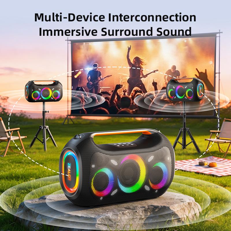 【ZEALOT】ZE51 Bocina Portátil 400W Alta Potencia,Parlante Inalámbrico Bluetooth 5.3 con Sonido Envolvente 360°,Luces RGB Sincronizadas con Música,Batería 48000mAh,Efectos EQ,Función TWS Multi-dispositivo,Soporte Grabación OTG,Carga Rápida Bidireccional par