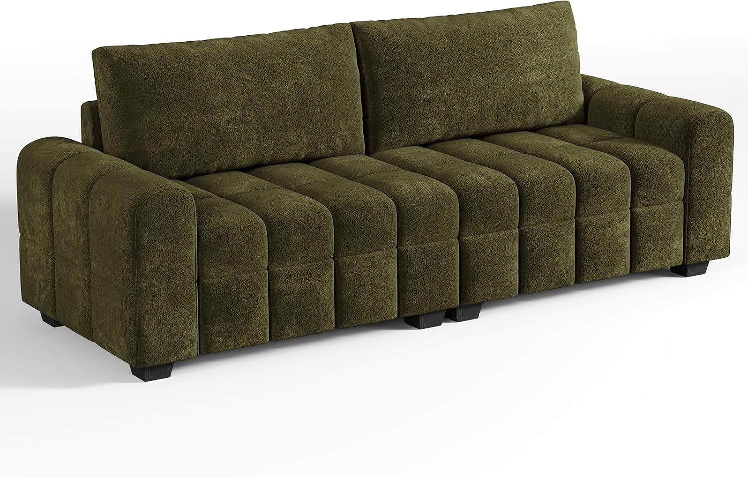 ONBRILL Sofá biplaza de 82 pulgadas, moderno sofá de felpilla para sala de estar, cojín de asiento de punto de tiro, fácil montaje, cómodo asiento de dos plazas para espacios pequeños, dormitorio, apartamento, verde