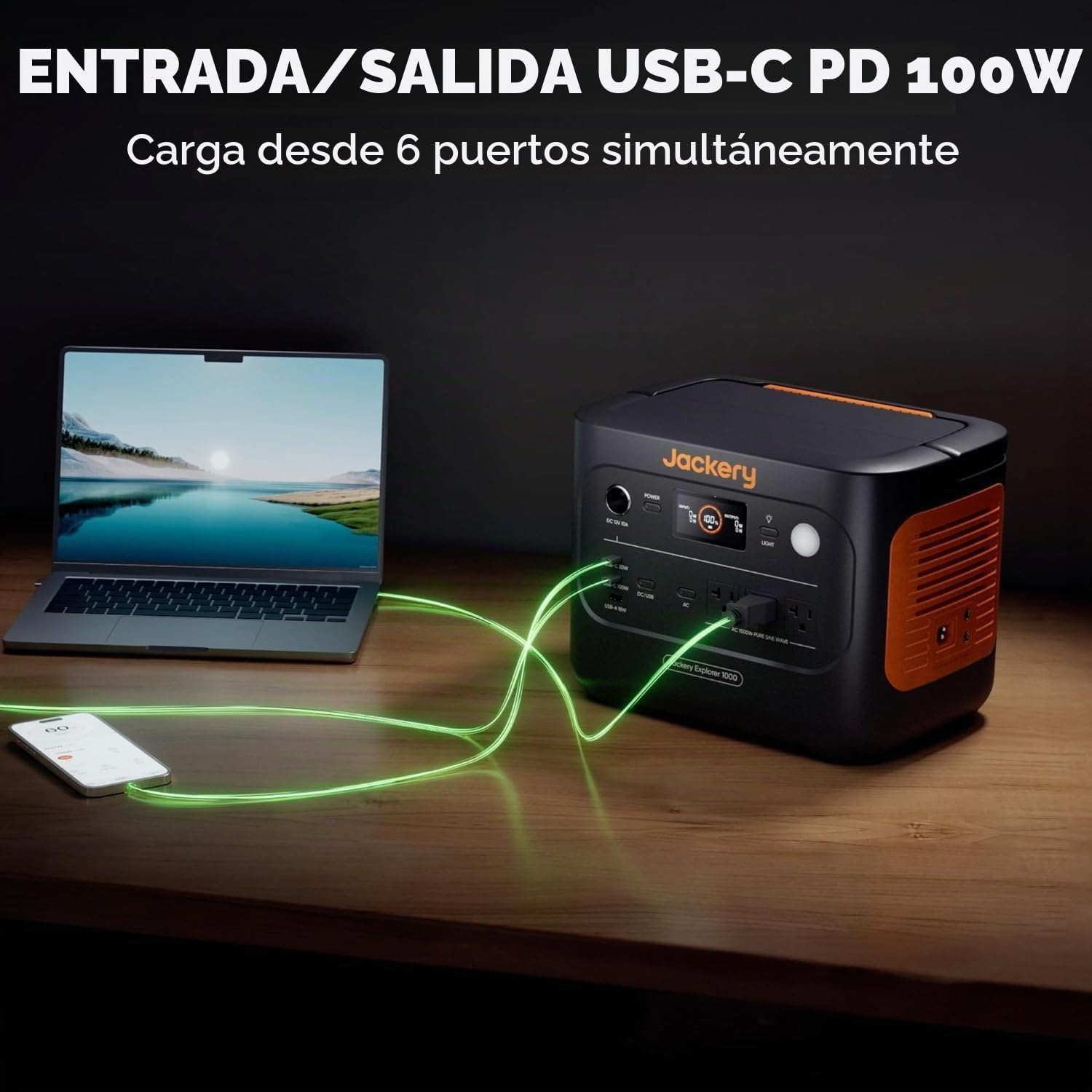 Jackery Generador Solar 1000 v2 con Panel Solar de 100W, Estación de Energía Portátil de 1070Wh LiFePO4, Salida de 1500W CA/100W USB-C, Carga Rápida de 1Hr para Exteriores, Vida Fuera de la Red, RV