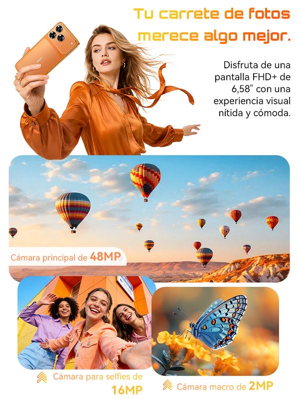 Cubot A50 Teléfono Inteligente Android 16" FHD 16GB RAM 128GB Almacenamiento 5000mAh Batería 48MP Cámara NFC Desbloqueo Facial Huella Lateral Doble SIM GPS Cuatro Satélites