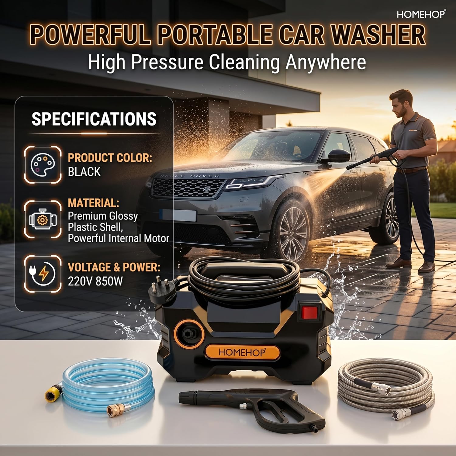 Pistola de alta presión Homehop ​​para lavado de autos: máquina portátil de limpieza por pulverización de agua