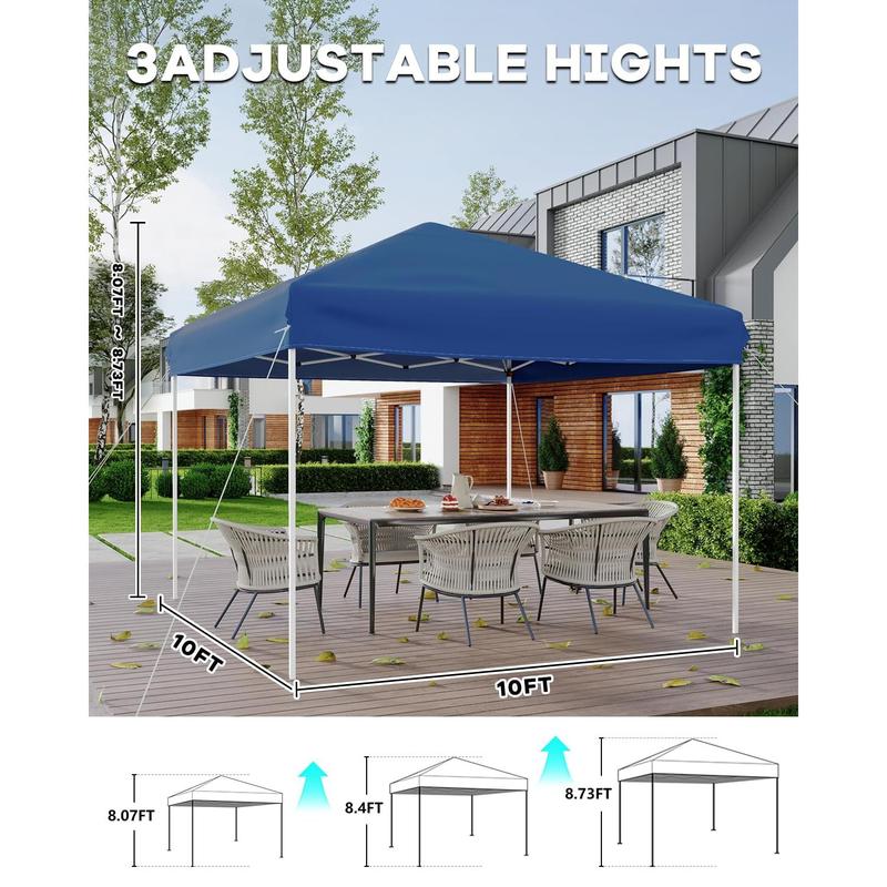 Carpa plegable pop-up 3x3 m (10x10 ft) con montaje rápido por botón - 3 alturas ajustables - 4 sacos de arena + pared lateral + bolsa con ruedas, Blanco/Azul/Verde