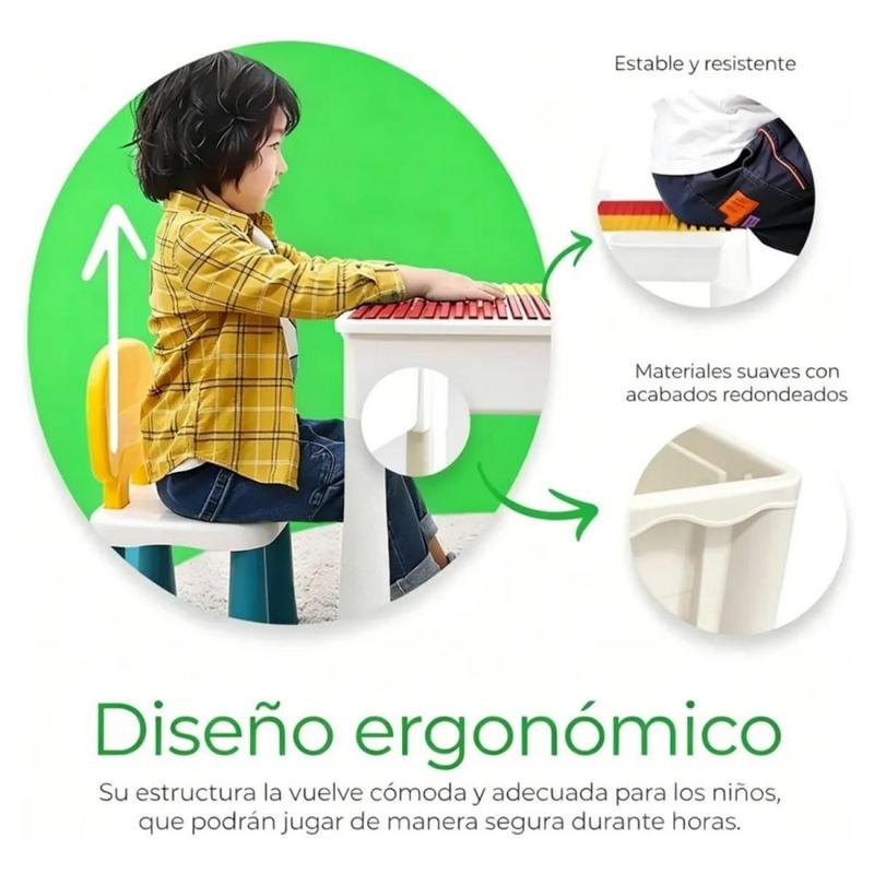 Esta mesa de bloques de construcción multifuncional y de gran tamaño es ideal para niños de 3 a 6 años e incluye 358 bloques y una silla infantil. Ayuda a desarrollar la imaginación, la coordinación y la capacidad de atención de los niños.
