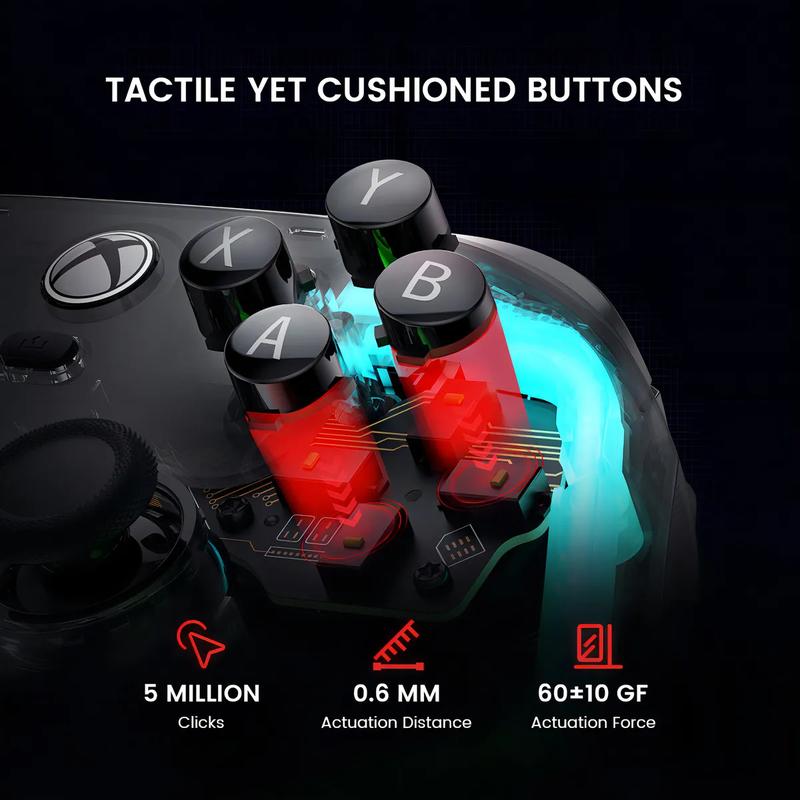GameSir Kaleid Mando con Cable para Xbox One/PC con Hall-Control con cable para Xbox Series X/S, Xbox One, Windows 10/11 y Steam. Joysticks y gatillos Hall anti-drift, precisos y duraderos. Transparente con luz RGB.
