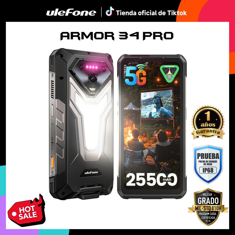 Celular con proyector integrado: Ulefone Armor 34 Pro convierte cualquier pared en cine. Ideal para ver películas en campamentos, presentar en obras o reuniones familiares.