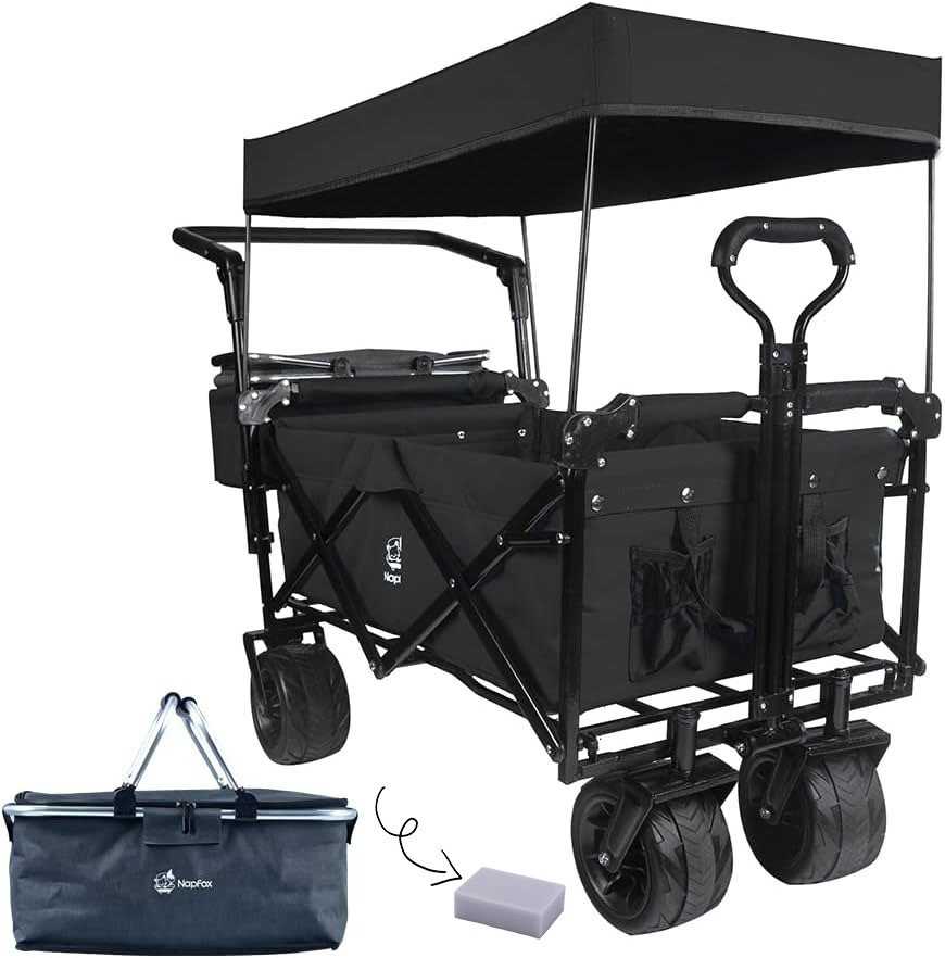 Bicicleta plegable resistente con parte superior extraíble, ruedas grandes de 4 pulgadas, frenos, mango ajustable, bolsa refrigeradora para jardín y playa al aire libre