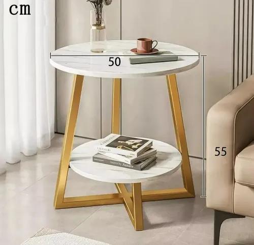 Mesa De Centro Auxiliar Minimalista Redonda Para Sala De Gri Marróny Negro