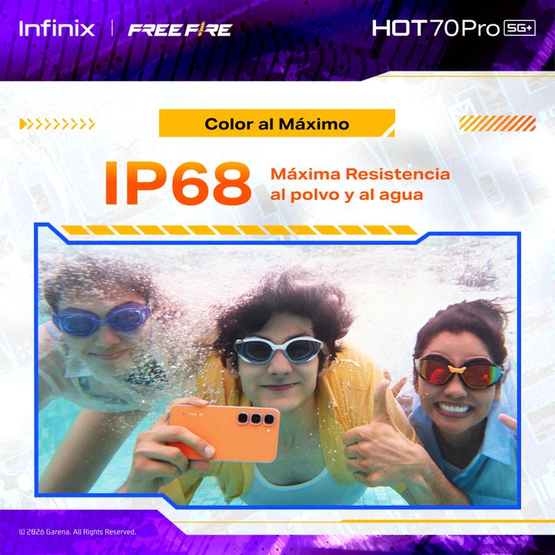 INFINIX HOT 70 Pro 5G Edición Free Fire TikTok Exclusiva | 8GB+256GB | Incluye Caja de Regalo | MediaTek Dimensity 7100, IPS LCD, 45W, NFC | Negro