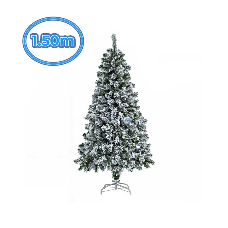 Árbol de Navidad Artificial Verde Nevado con Base Metálica 1.50m, 1.80m y 2.10m