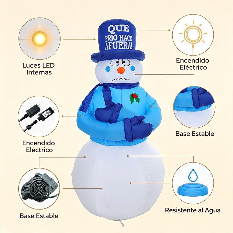 Inflables de Navidad 1.8m Muñeco de nieve navideño con movimiento | Adornos Inflables Navideños de Nieve Snowman, Luces LED Giratorias Coloridas, para Fiestas, Interiores, Jardín, Césped