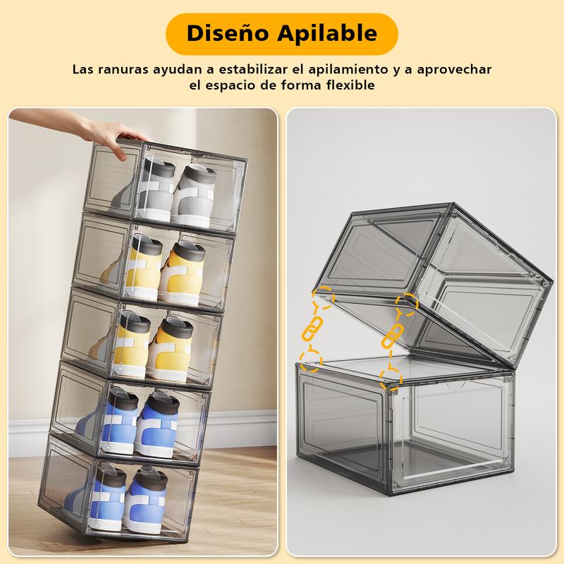 15 o 20 Cajas para Zapatos con Apertura Frontal, Organizador Modular Apilable para Tenis y Calzado, Contenedores Transparentes o Negro Ahumado para Clóset, Recámara y Hogar