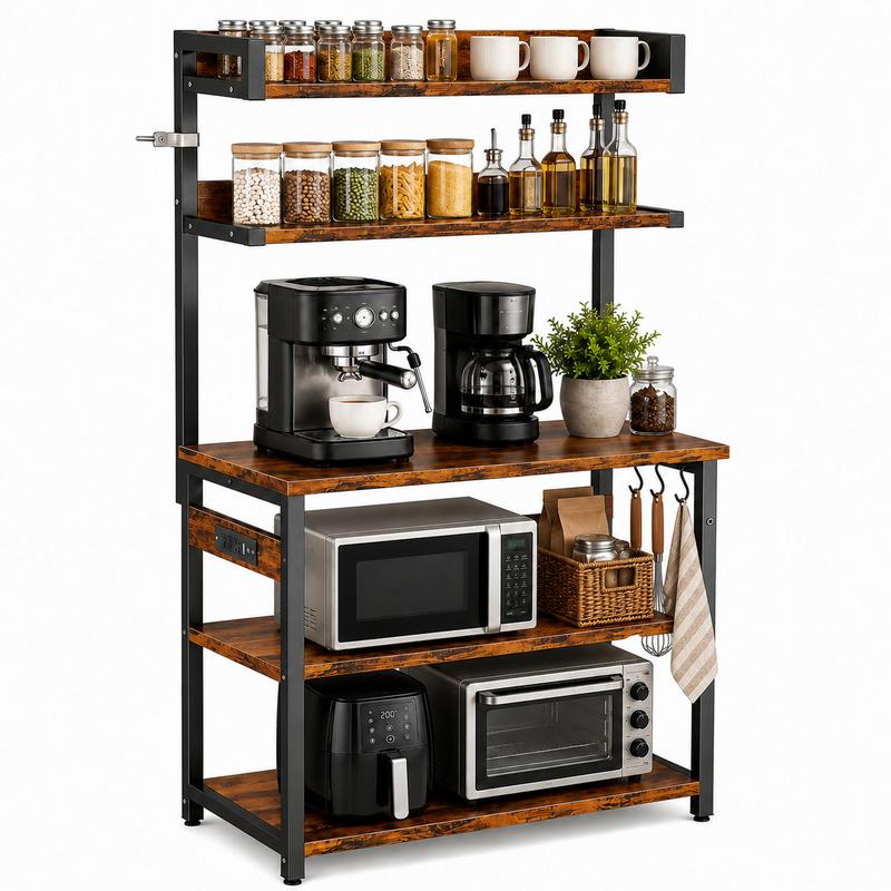 Estante Organizador Para Cocina De 5 Niveles Con Enchufes Estante De Microondas, Mueble para Microondas , Estante Para Cocina De 5 Niveles, Organizador de Cocina Con Enchufes , Mueble Multiusos de Cocina con 3 Ganchos