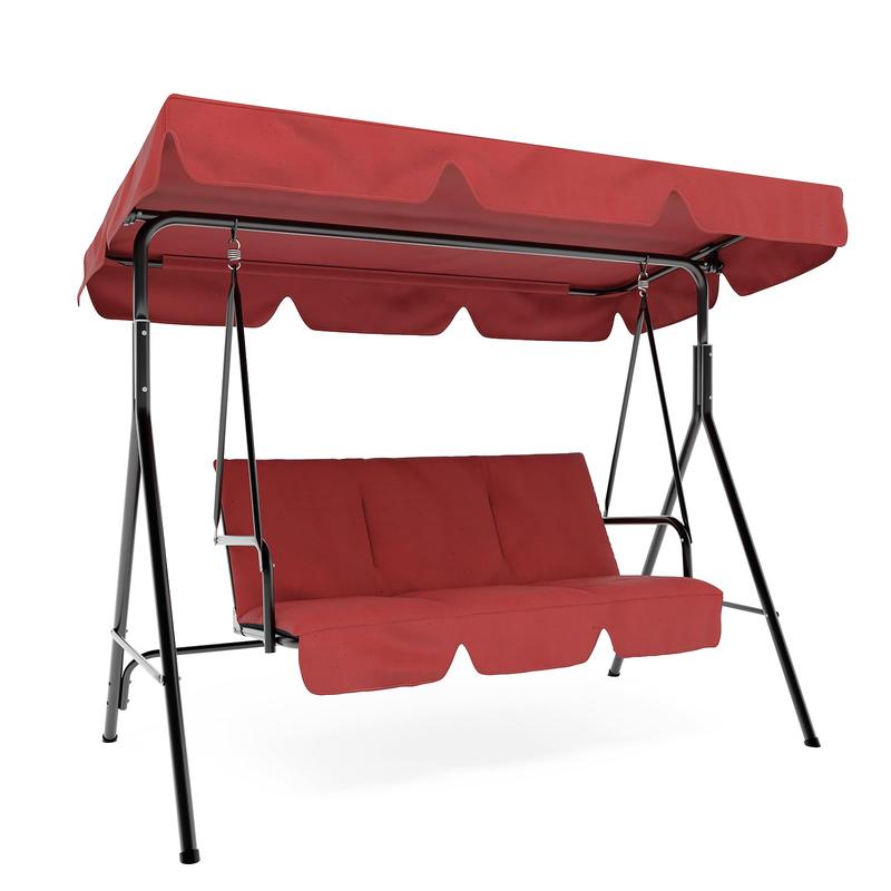 Columpio de jardín para 3 personas – Estructura de acero resistente – Cojines gruesos – Dosel ajustable – Ideal para patio, terraza, porche o piscina – Negro